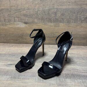 Nine West Zadie Black Patent Leather Stiletto Open Toe Sandals Women's Size 7.5